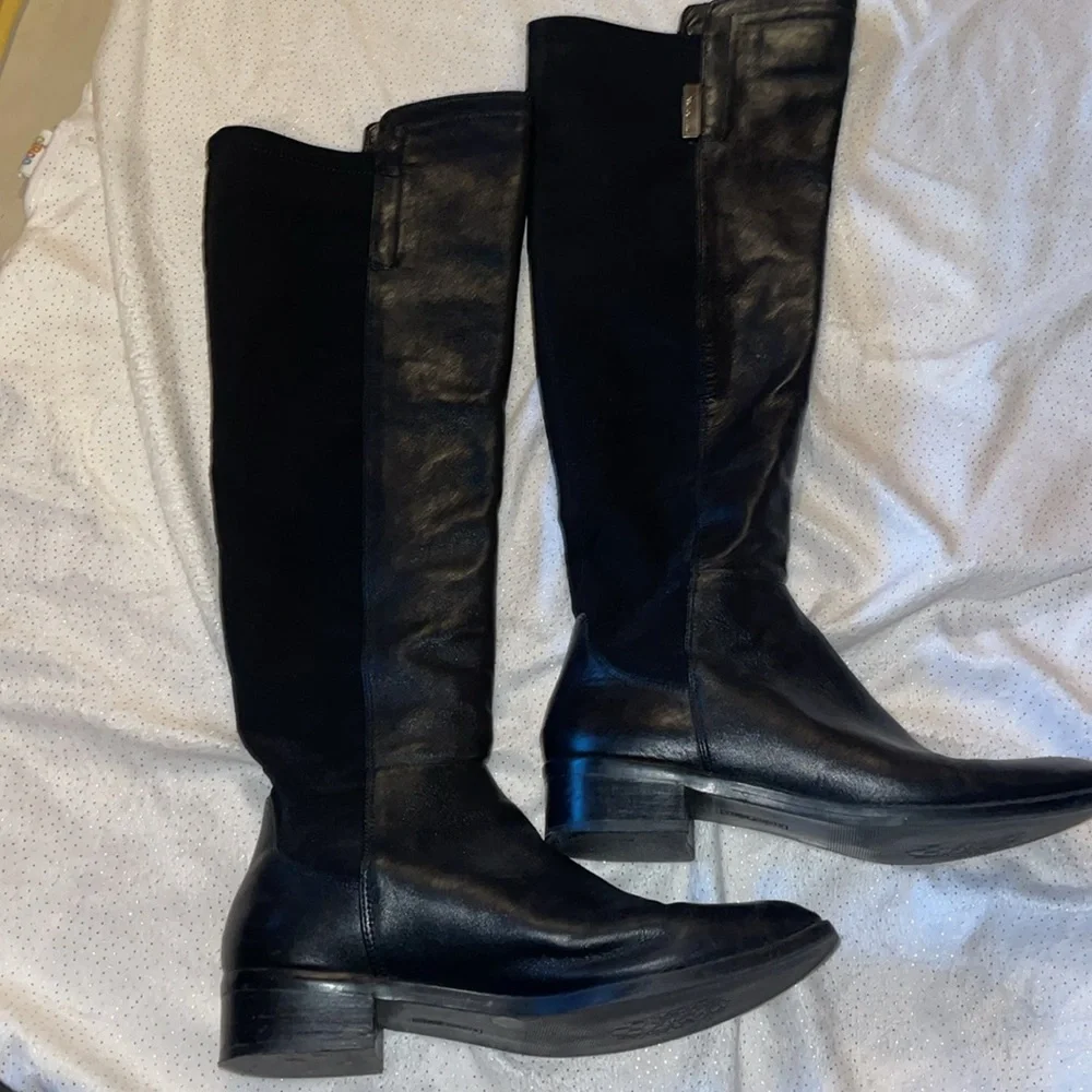 Vince Camuto Black Sleek Over the Knee Boots with Gold Zipper